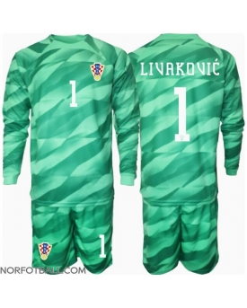 Billige Fotballdrakt Kroatia Dominik Livakovic #1 Keeper Replika Bortedraktsett Barn EM 2024 Langermet (med bukser)